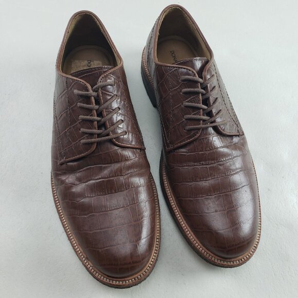 Donald Pliner Lance Derby Shoe Mens 10 M Brown Leather Lace Up Croc Embossed - Picture 1 of 11